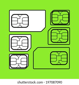 Tree size of sim cards, mini sim, micro sim, nano sim, Vector graphic