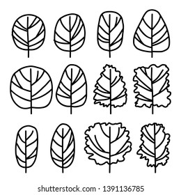 Tree sketch Architecture black and white line drawing. Landscape elements.Hand drawn sketchy Doodle cartoon illustration