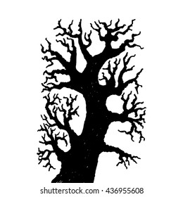 tree sketch, dead old scary tree vector, Trees without leaves, Hand drawn illustration, Vector hand drawn tree