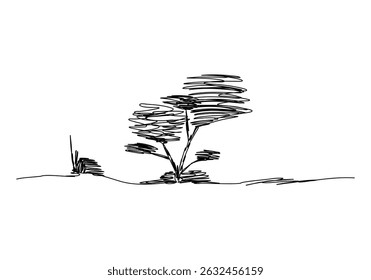 Tree sketch. One line drawing vector illustration.