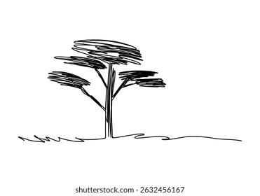 Esboço de árvore. Ilustração vetorial de desenho de uma linha.