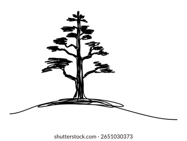 Bosquejo del árbol. Una Ilustración vectorial de dibujo de línea.