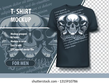 Tree skulls with Apocalypse text on background .T-Shirt template