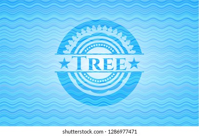 Tree sky blue water wave badge background.