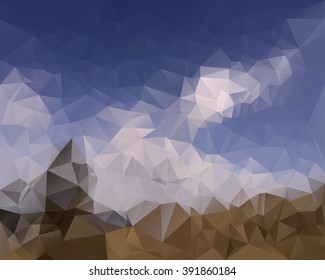 Tree, sky and earth picture in polygons. Technology illustration. Space for text.