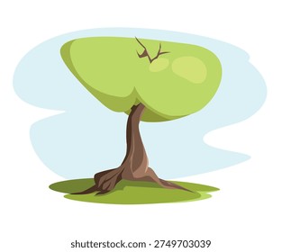 Tree, sky, grass. Vector illustration