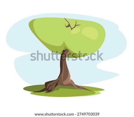 Tree, sky, grass. Vector illustration