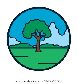 tree and sky line and fill style icon design, Landscape nature earth eco ecology conservation bio environment and outdoor theme Vector illustration