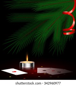 tree, small candle and cards