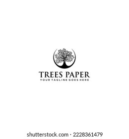 tree smart paper logo design, paper tree vector design represents school logo, education emblem concept.