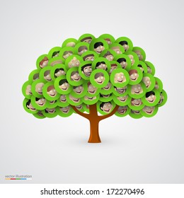Tree of smiling happy family faces. Vector illustration