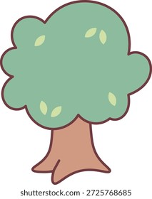 Tree with smooth rounded crown, few leaf shapes, and bold outline on clean background. Symbol of nature, growth, ecology, and forest life. Cartoon vector illustration.