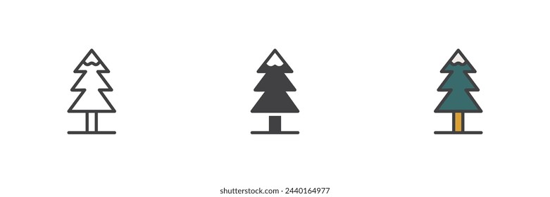 Tree with snow different style icon set. Line, glyph and filled outline colorful version, outline and filled vector sign. Symbol, logo illustration. Vector graphics