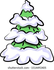 Tree with snow, illustration, vector on white background.