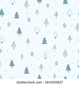 tree snow scandinavian hand drawn seamless pattern bakcground vector