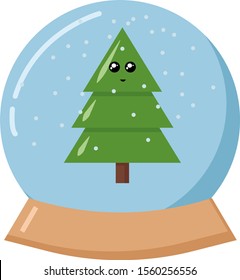 Tree in snowball, illustration, vector on white background.