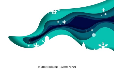 tree and snowflake.Abstract background paper in blue and white. A4 abstract color 3d paper art illustration set. Vector design layout for banners presentations. snow-filled. Illusion of depth. Eps10.