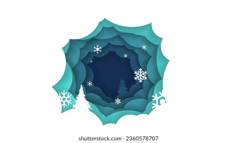 tree and snowflake.Abstract background paper in blue and white. A4 abstract color 3d paper art illustration set. Vector design layout for banners presentations. snow-filled. Illusion of depth. Eps10.