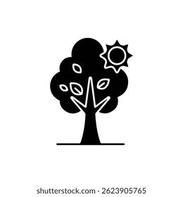 Tree with Solar Leaf Black Filled Glyph Line Icon