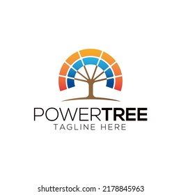 Tree and solar panel logo design template with modern style