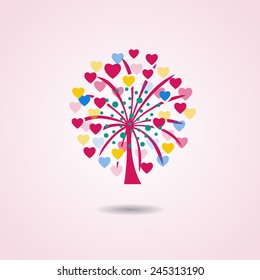Tree with some hearts illustration for Valentine's day, marriage, engagement, anniversary. Vector card