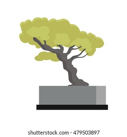 Tree souvenir accessoire. Money Tree icon. Modern office interior element. Memorable present. Table decoration. Currency investment symbol. Earning and trade concept. Tree with green leaves. Vector