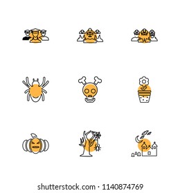 tree  spider pumpkin  halloween  rip  graveyard  horror  pumpkin  grave  cross  bat  scary  scare  candy  rip  horror  night  spider  icon vector design  flat  collection style creative  icons