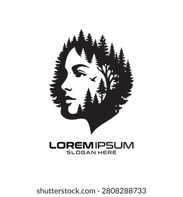 Tree Spirit logo features a unique side profile fused with a vibrant, growing tree structure, representing growth, rejuvenation, and the life force of the earth, perfect for sustainable beauty brands, organic skincare lines, or herbal wellness companies focusing on natural and effective products.