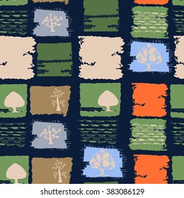 Tree and spots. Vector seamless hand drawing background. Collection of design elements