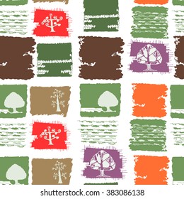 Tree and spots. Vector seamless hand drawing background. Collection of design elements
