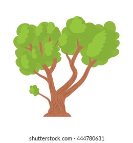 A tree with a spreading green crown icon in cartoon style on a white background