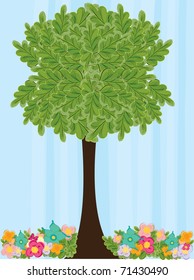 Tree in springtime and flowers,vector