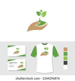 Tree sprout logo with business card and t shirt mockup