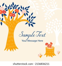 Tree and Squirrel in Forest Vector Card Background