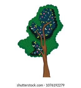 tree stalk with exotic leaves branches
