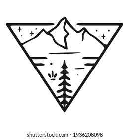 Tree standing alone in front of the mount vector illustration