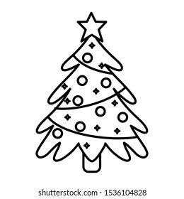 tree star balls decoration merry christmas card vector illustration thick line
