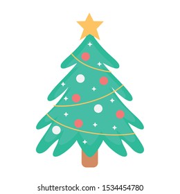 tree star balls garland snowflake decoration merry christmas card vector illustration
