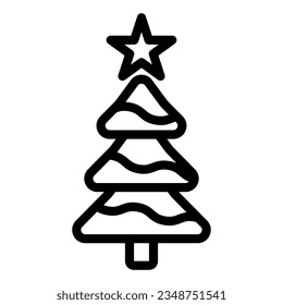 Tree with a star line icon. Decorated conifer firtree outline style pictogram on white background. Christmas tree mobile concept web design. Vector graphics.