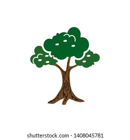 Tree and stem cartoon drawing vector illustration design with fresh green leaves