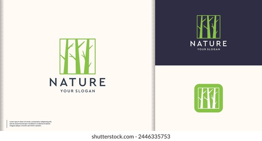 Tree stem Logo art design with square space style. Eco Green Organic Plant Logotype vector illustration