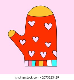 tree sticker - santa claus's carnival mitten. Christmas woolen glove. Costume for carnival and party. Funky hand drawn tattoo template. Element for pattern and postcard