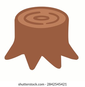 Tree stump after deforestation vector illustration Large tree stump with visible growth rings representing logging, deforestation and forest destruction. Environmental concept illustrating habitat loss and the importance of protecting forests.