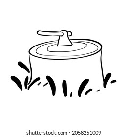 A tree stump with an axe line art