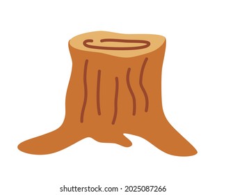 Tree Stump. Big tree stump with roots. Forest item. Element environment. Decorative tree. Colorful Vector illustration of a nature object isolated on white background. 