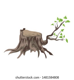 Tree stump with branch icon. Cartoon of tree stump with branch vector icon for web design isolated on white background