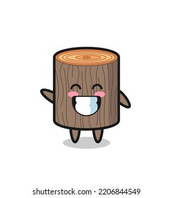 tree stump cartoon character doing wave hand gesture , cute design