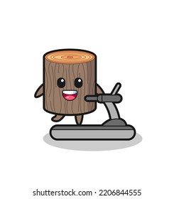 personaje de caricatura de trompa de árbol caminando sobre la cinta de correr, diseño lindo