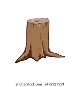 Baumstumpf Cartoon. Stamm alt, Holz geschnitten, Kreis Holzbaum Stumpf Zeichen. Isoliertes Symbol Vektorillustration