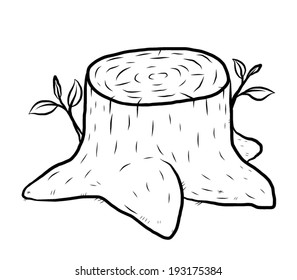 tree stump / cartoon vector and illustration, black and white, hand drawn, sketch style, isolated on white background.